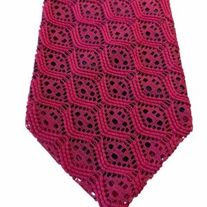 Elegant Red Patterned Tie Textile Vintage Knit overlay Rare